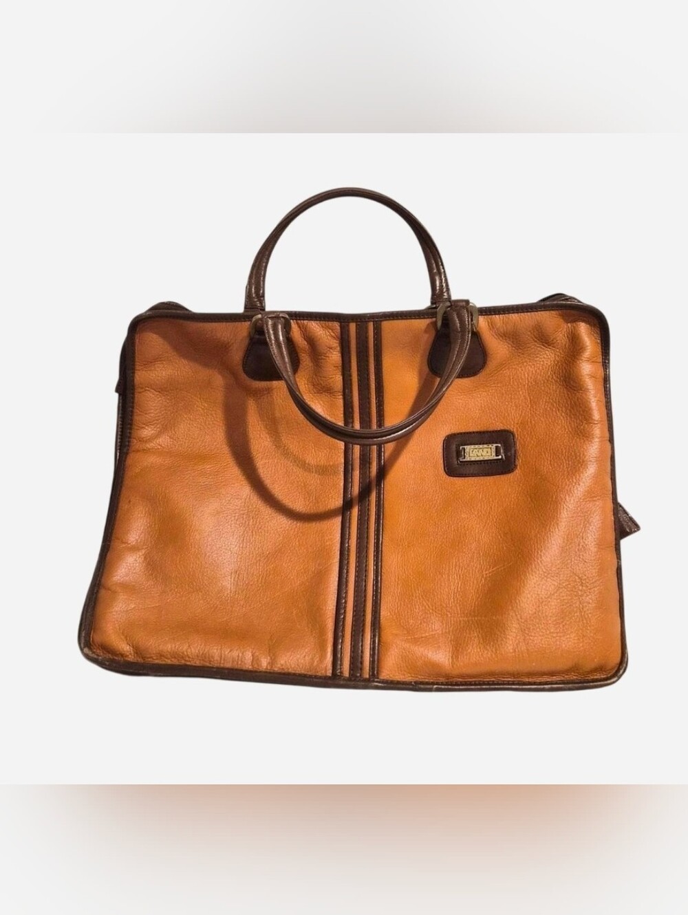 LAND Leather Portfolio Briefcase‎ Vintage Tan Brown Laptop Attache Travel Bag